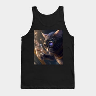 Funny Cat Drinking Coffee Digital Artwork Futuristic - Awesome Mothers Day Birthday Gift ideas Tank Top